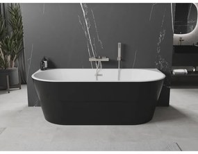 Mexen Oval, voľne stojaca nástenná vaňa 160 x 80 cm, biela-čierna, brúsená oceľ prepad, 52671608075-97