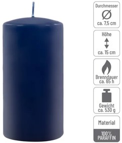 Sada stĺpových sviečok, 15 cm, Ø 7,5 cm, modrá, 4 ks