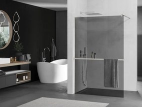 Mexen Kioto+, sprchová zástena Walk-In s poličkou a vešiakom 80 x 200 cm, 8mm šedé sklo, brúsená oceľ profil, 800-080-121-97-40