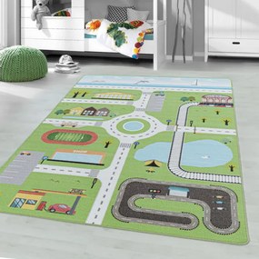 Detský protišmykový koberec Play uličky zelený