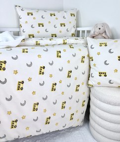 Posteľná obliečka do postieľky Žltý Autobus 100x135/40x60 cm – 100% bavlna, hravý motív pre chlapcov, zips