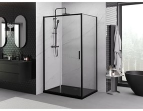 Mexen Exo, sprchovací kút s posuvnými dverami 120 x 80 cm, 6mm číre sklo, čierny profil, 8151-120-080-70-00