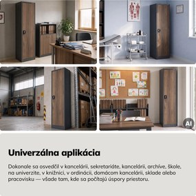 Kovová kancelárska skriňa na dokumenty, antracitová/orechová, 450x1850x400 mm: ALEX Eco Design