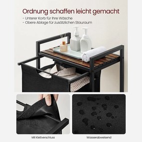 Kôš na bielizeň, s poličkou, 65 l, vysúvateľný, rustikálna hnedá a čierna farba