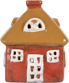 Červený keramický svietnik na čajovú sviečku domček Village - 9*6*10 cm