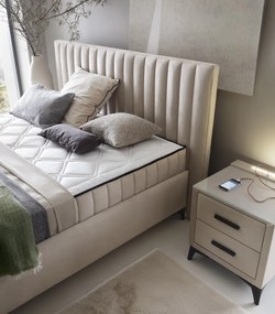 Posteľ Joy 160x200 cm, svetlo béžová látka