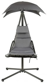 Moderné závesné kreslo na ráme so strieškou