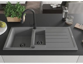 Mexen Andres, 1,5-komorový granitový drez 1000x500x200 mm a drezová batéria Elia, šedá, 6515-71-670101-70-B