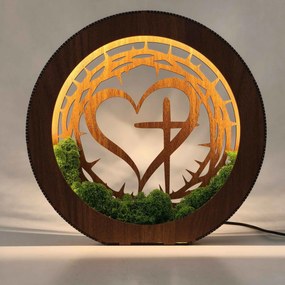 Stmievateľná LED lampa Srdce s krížom | JEZUE: HDF - Orech 20 cm 4780-115105 LED0609