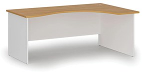 Ergonomický kancelársky pracovný stôl PRIMO WHITE, 1800 x 1200 mm, pravý, biela/buk