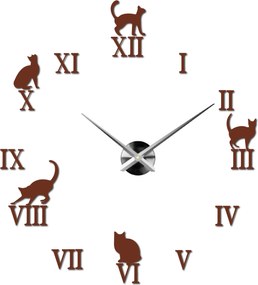 Nalepovacie hodiny na stenu mačky - DIY CAFORD: Čierna Ral 9005 Čierne ručičky 80 cm 3707-33361 12P020 2D CLOCK HEU-