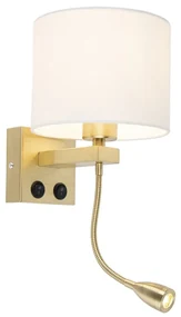 Art Deco nástenná lampa zlatá s bielym tienidlom - Brescia