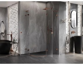 Mexen Lunar, L pravý polkruhový sprchový kút 90 x 80 cm, 8mm číre sklo, profil ružové zlato, 833L-090P-080L-60-00
