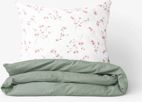 Goldea bavlnené posteľné obliečky duo - kvitnúce sakury so šalviovo zelenou 150 x 200 a 50 x 60 cm