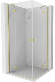 Mexen Mist-H Duo, 2-krídlový výklopný sprchový kút 80 x 80 cm, číre sklo, zlatý matný profil, 8A5-080L-080P-55-00
