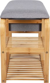 Bambusový polica na topánky so sivým polstrovaním Leitmotiv Bench, šírka 70 cm