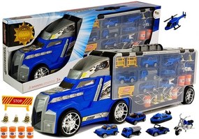 LEAN TOYS Kamión s vozidlami 1:23 - policajný, modrý