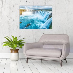Sklenený obraz - Vodopád Godafoss (70x50 cm)