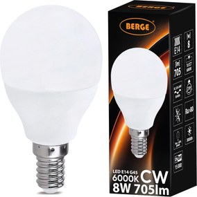 SADA 6x LED žiarovka G45 E14 8W 705lm - studená biela