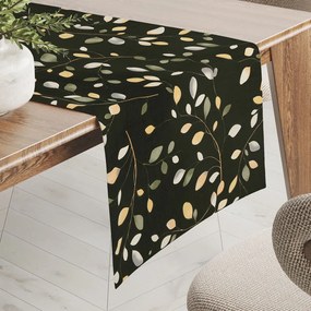 Biante Bavlnený behúň na stôl Sandra SA-722 Vetvičky s lístkami na tmavo zelenom 45x180 cm