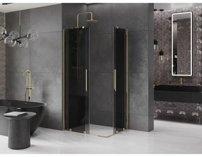 Mexen Velar Duo, sprchový kút s posuvnými dverami 100 x 90 cm, 8mm šedé sklo, zlatá lesklá, 871-100-090-42-50
