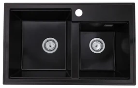 Gamma Modern 8020, 2-komorový granitový drez 795x495x210 mm, čierna so zlatými bodmi, GMA-ZLE000033