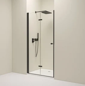 Erga Berlin, skladacie sprchové dvere do otvoru 75x195 cm, 6mm číre sklo, čierny profil, ERG-V02-BERLIN-D075-BK