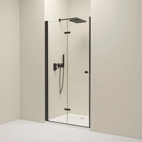 Erga Berlin, skladacie sprchové dvere do otvoru 75x195 cm, 6mm číre sklo, čierny profil, ERG-V02-BERLIN-D075-BK