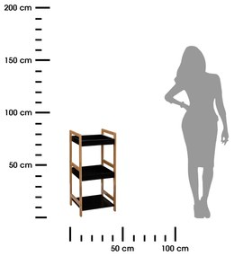 Polička do kúpeľne Natureo 3, čierna/s drevenými prvkami