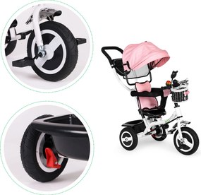 Trojkolka otočná strieška odolné gumové kolesá ružová ECOTOYS