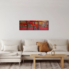 Obraz - Červený les (s hodinami) (90x30 cm)
