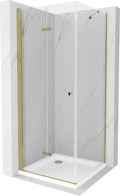 Mexen Lima sprchovací kút 90 (dvere) x 90 (stena) cm, 6mm číre sklo, zlatý profil + SLIM sprchová vanička biela 5cm, 856-090-090-50-00-4010