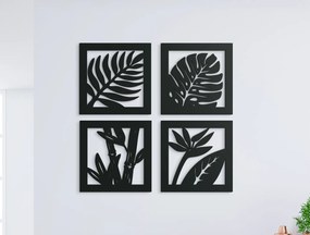 drevko 4-dielny drevený obraz Listy Rozmer obrazu: 44,5 x 45,5 cm, Farba dekorácie: Čierna