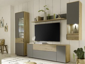 Obývacia stena Milan, dub artisan/sivá, s osvetlením