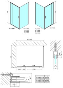 Polysan Polysan, EASY BLACK otočné sprchové dvere 880-1020mm, sklo BRICK, EL1738B