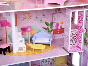 Veľký drevený domček pre bábiky s výťahom, garážou, balkónom a nábytkom – ZA5388