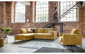Žltá zamatová rozkladacia rohová pohovka (ľavý roh) Lofty Lilly – Miuform