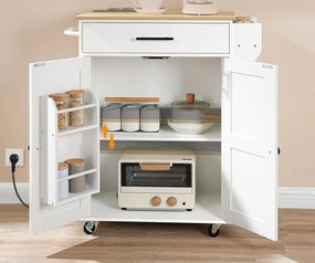 Pojízdný kuchyňský vozík s prodlužovacím kabelem Vasagle Marley 65 cm bílý/dub přírodní