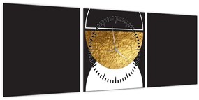 Obraz - Abstrakcia zlatá a čierna N⁰2 (s hodinami) (90x30 cm)
