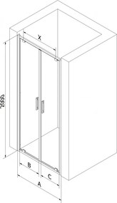 Mexen Exo, dvojité krídlové sprchové dvere 80x200 cm, 6mm číre sklo, chrómový profil, 8182-080-000-01-00