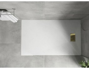 Mexen Hugo, obdĺžniková sprchová vanička SMC 150 x 90 cm, biela, zlatá krytka, 42109015-G