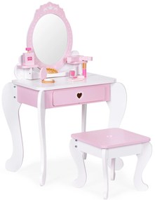 Veľký detský toaletný stolík so zrkadlom a stoličkou, 7 doplnkov, ECOTOYS