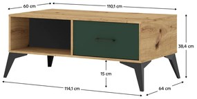 Konferenčný stolík Lugon LU8 - dub artisan / tmavozelená