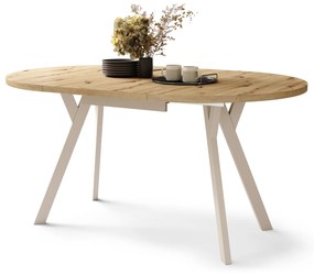 ALDO Dub Artisan/béžové nohy - OKRÚHLY LOFTOVÝ/INDUSTRIÁLNY ROZKLADACÍ STÔL DO OBÝVAČKY/JEDÁLNE