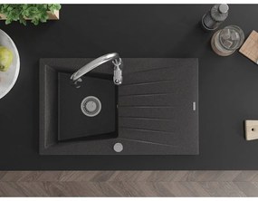 Mexen Cesar, 1-komorový granitový drez 775x470x190 mm a drezová batéria Savita, čierna škvrtnitá, 6514-76-672601-00