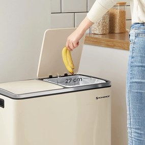 Kovový pedálový odpadkový kôš 2 x 30 L, vzduchotesný, krémovo biely