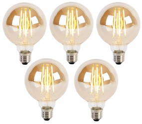 Sada 5 stmievateľných LED žiaroviek E27 s 3-stupňovým stmievaním G95 zlaté sklo 5W 380lm 2200K