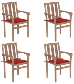 Stohovateľné záhradné stoličky s podložkami 4 ks tíkový masív 3073385