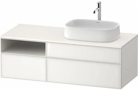 DURAVIT Zencha závesná skrinka pod umývadlo na dosku (umývadlo vpravo), 3 zásuvky + 1 otvorená priehradka, 1300 x 550 x 442 mm, biela/biela super matná, ZE4829064840000