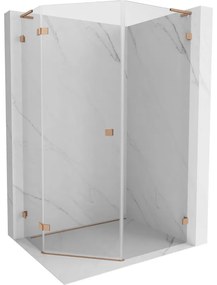 Mexen Lunar, L päťuholníkový sprchový kút naklápací doľava 90 x 100 cm, 8mm číre sklo, profil medená matná, 831L-090L-100P-65-00-L